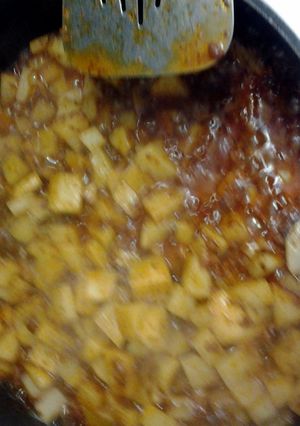 A picture of Papas con Chorizo. (potatoes with chorizo).