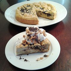 A picture of Flourless Peanut Butter Chip Cake.