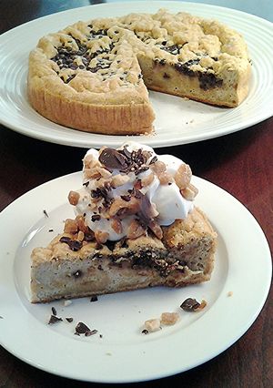 A picture of Flourless Peanut Butter Chip Cake.