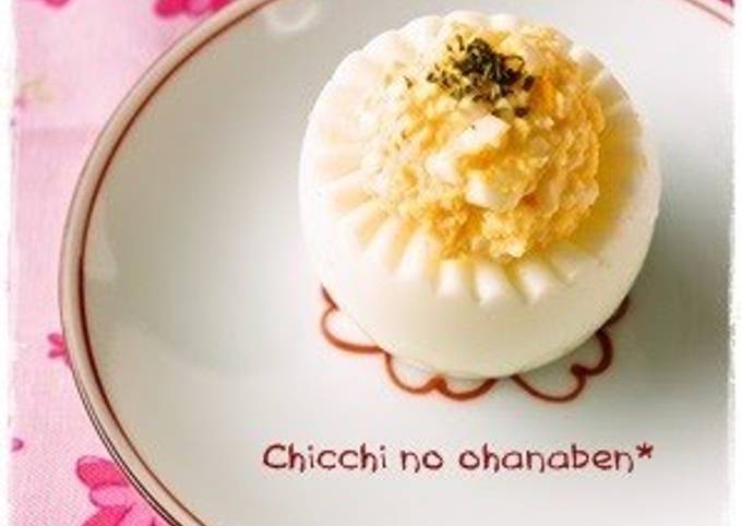 Charaben Side Dish Flower Egg Carved with a Straw