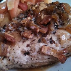 A picture of Chicken with Cider & Bacon Sauce.