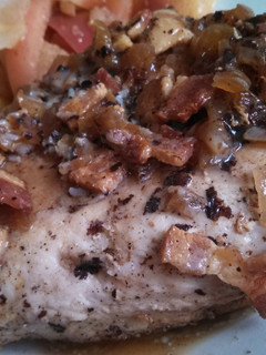 A picture of Chicken with Cider & Bacon Sauce.