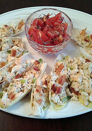 A picture of Crab and Shrimp Salad in Belgium Endive Leaves.