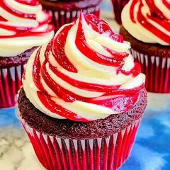 A picture of Red Velvet Marble Cupcakes.