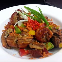 A picture of Roasted Duck And Bell Pepper In Teriyaki Sauce.
