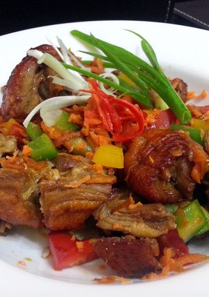 A picture of Roasted Duck And Bell Pepper In Teriyaki Sauce.