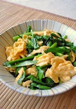 A picture of Chives with Eggs Using a Secret Ingredient.