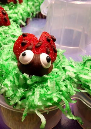 A picture of Cute Lady Bug Strawberries to top Cupcakes.