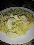 Pollo en crema con pasta