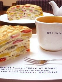 A picture of Strawberry, Kiwi, and Peach Mille Crêpes Cake.