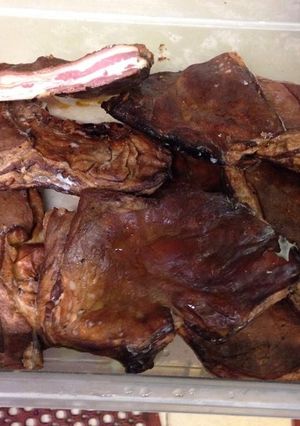 A picture of Molasses garlic Lamb bacon.