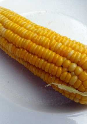 A picture of Corn On The Cob With Butter And Salt.