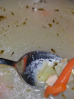 A picture of Rhode Island Style Clam Chowder (made inland, no dairy).