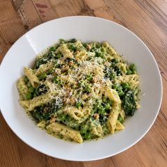A picture of High-protein pea, spinach & walnut pesto pasta.