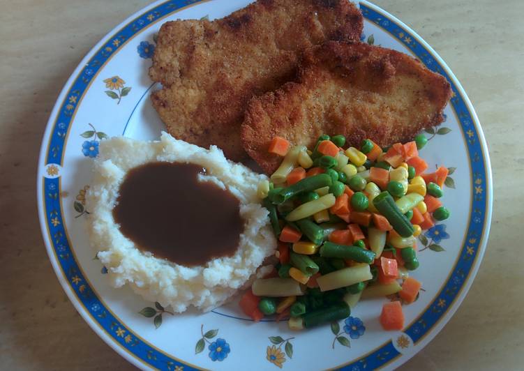 Breaded and tenderized chicken breast