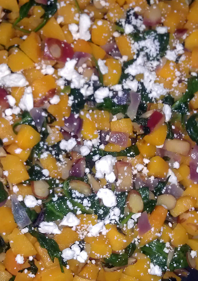 A picture of Butternut Squash with Apples and Spinach.