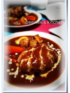 A picture of Hamburger Steaks Simmered in Sauce.