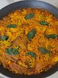 Arroz integral con brócoli, setas ostra, garrofón con albahaca