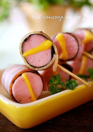 A picture of Fish Sausage Nori Seaweed Bacon Rolls.