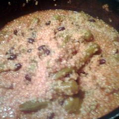 pastina, okra and tomato sauce A picture of pastina, okra and tomato sauce.