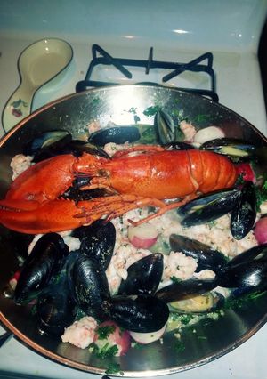 A picture of lobster mussels and langustinos.