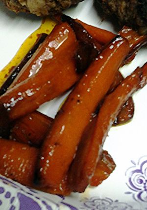 A picture of Pan roasted carrot sticks stove top.