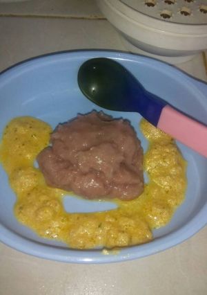 Foto resep Bubur beras merah salmon ceria mpasi 7 bulan
