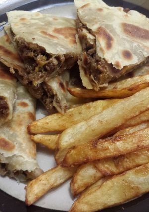 A picture of Bacon cheeseburger quesadillas.