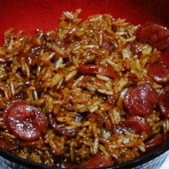 A picture of Claypot chinese sausage rice (microwave method).