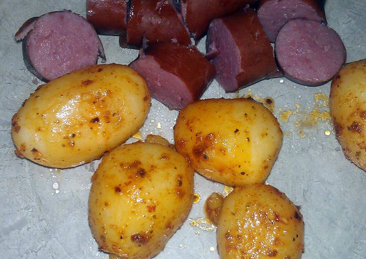 Easiest Way to Make Super Quick Homemade Turkey kielbasa and spicy potatoes