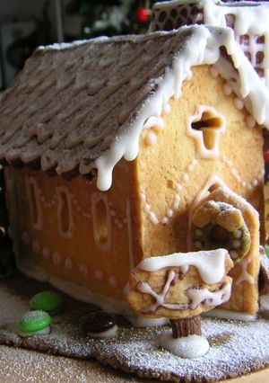 A picture of Christmas Cookie House.