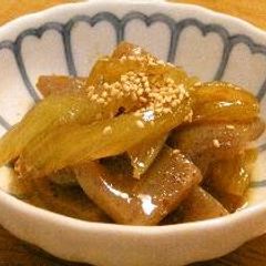 A picture of Kimpira-Style Celery and Konnyaku.