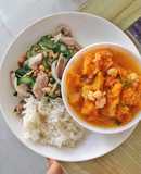 Bữa trưa với gà bóp và canh bí đỏ