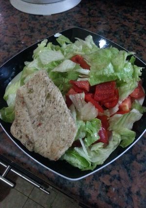 A picture of HCG diet meal 2: chicken breast and salad.