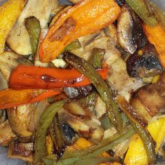 A picture of Mushrooms and peppers.
