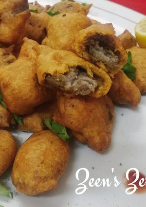 A picture of Hyderabadi Gosht ke Bhajiye or Mutton Fritters.