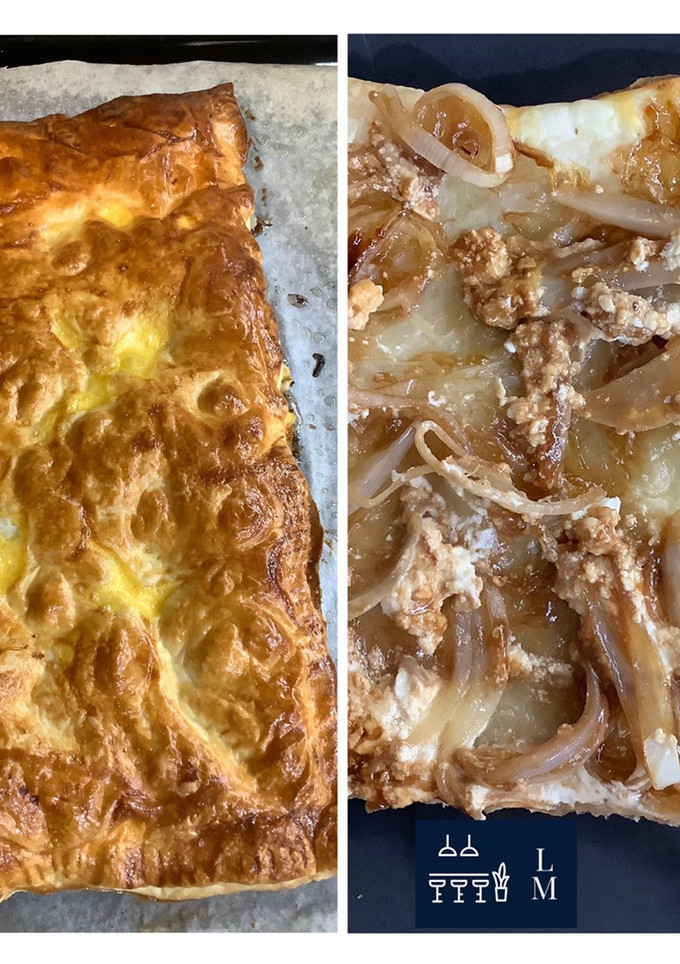 Una foto de Hojaldre relleno de cebolla y queso de cabra