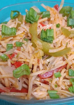 A picture of Colourful Schezwan Noodles.