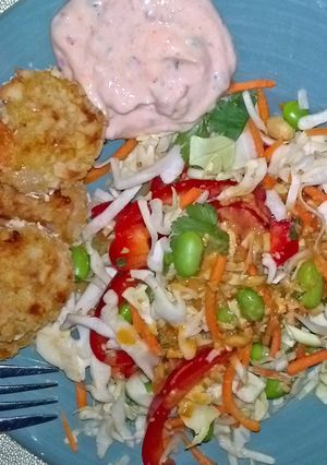 A picture of Baked Coconut Shrimp with Chrunchy Thai Salad.