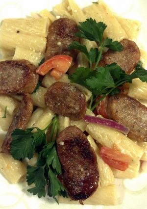 A picture of Creamy Ziti and Sausage.