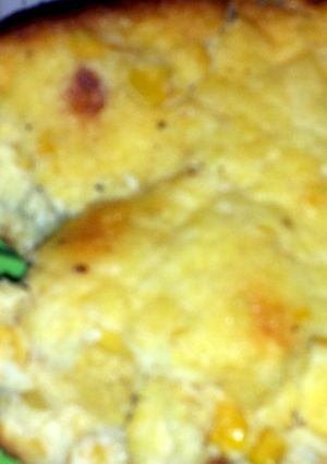A picture of scalloped corn bake.