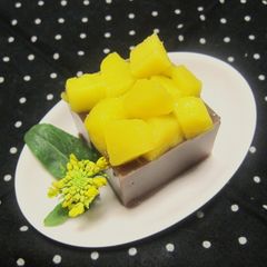 A picture of Mango Mizu-yokan (Soft Adzuki Bean Jelly).