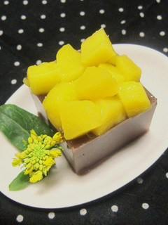 A picture of Mango Mizu-yokan (Soft Adzuki Bean Jelly).
