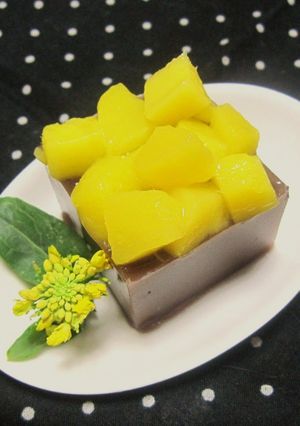 A picture of Mango Mizu-yokan (Soft Adzuki Bean Jelly).