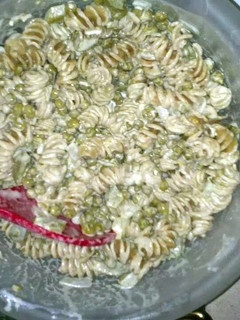 A picture of homemade macaroni salad.