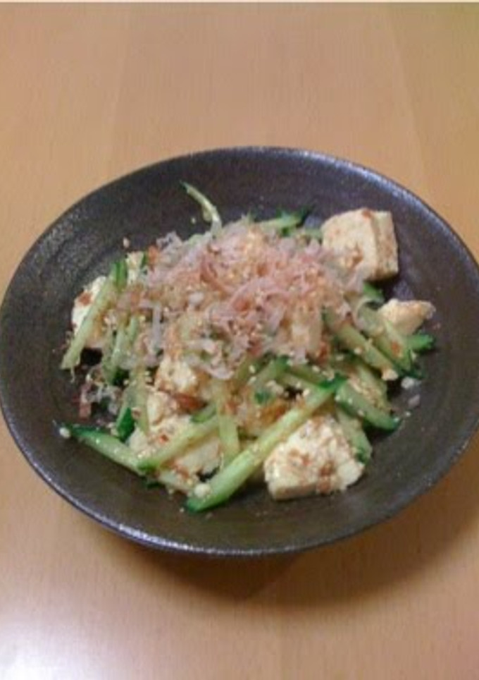 A picture of Tofu and Cucumber Salad with Umeboshi-Sesame Dressing.