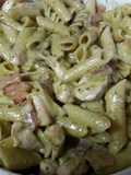 Creamy pesto pasta with camembert bacon and chicken
