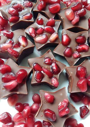 A picture of Vickys Pomegranate Choc Treats, GF DF EF SF NF.
