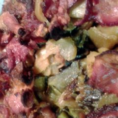 A picture of thousand layered pork and pickled mustard.