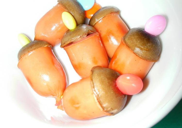 Steps to Make Ultimate Bento Acorns with shimeji mushrooms and wiener sausages
